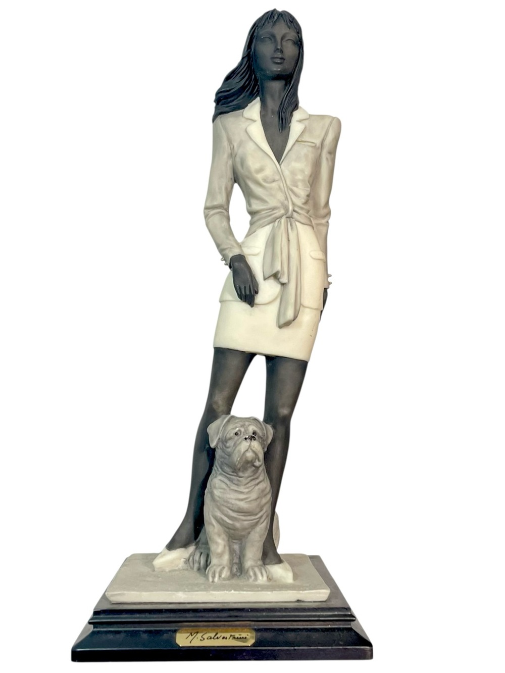 Vintage 1980s M. Salvestrini Italian Sculpture Lady with Dog - Capodimonte